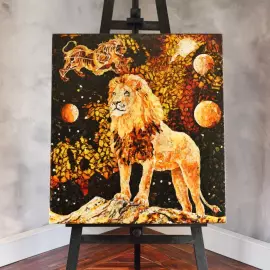 Panel of amber "Leo Zodiac"